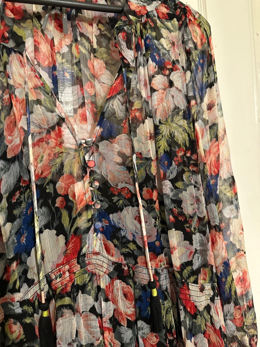 Anthropologie Marais Floral Maxi Dress in Black with Red, Pink and Blue Accents - Picture 5 of 7